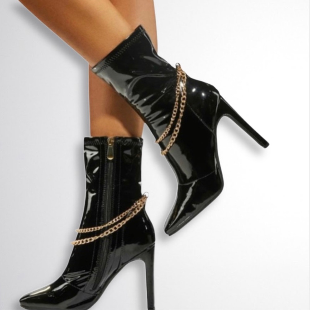 Dolls Kill Square Toe Patent Stiletto Boots Sz. 8 NWT *SOLD OUT*